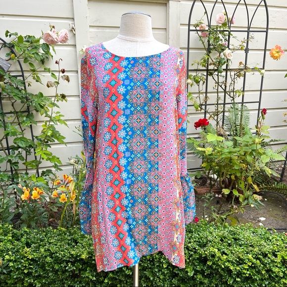 Tolani Belle Silk Bell Sleeve Mini Dress Sz S